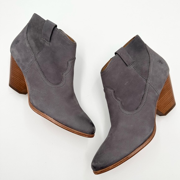 Frye Reina Jeans Western Ankle Bootie Boot Nubuck Leather
